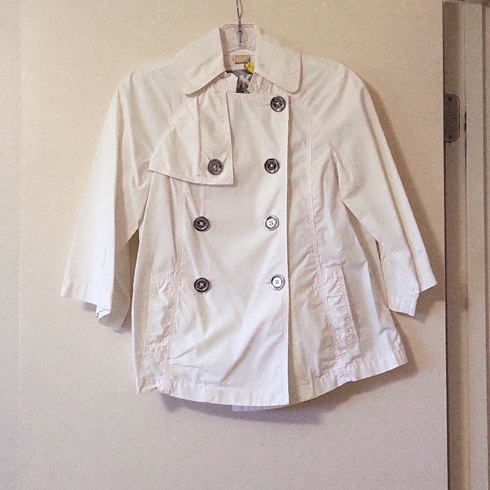 Michael Kors Size Small White 100% Cotton Light Weight Jacket with Bell Sleeves